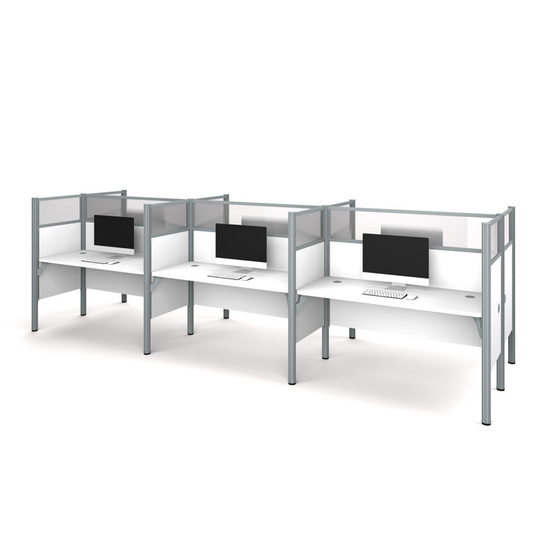 White Acrylic and Melamine Six-Person Computer Desk