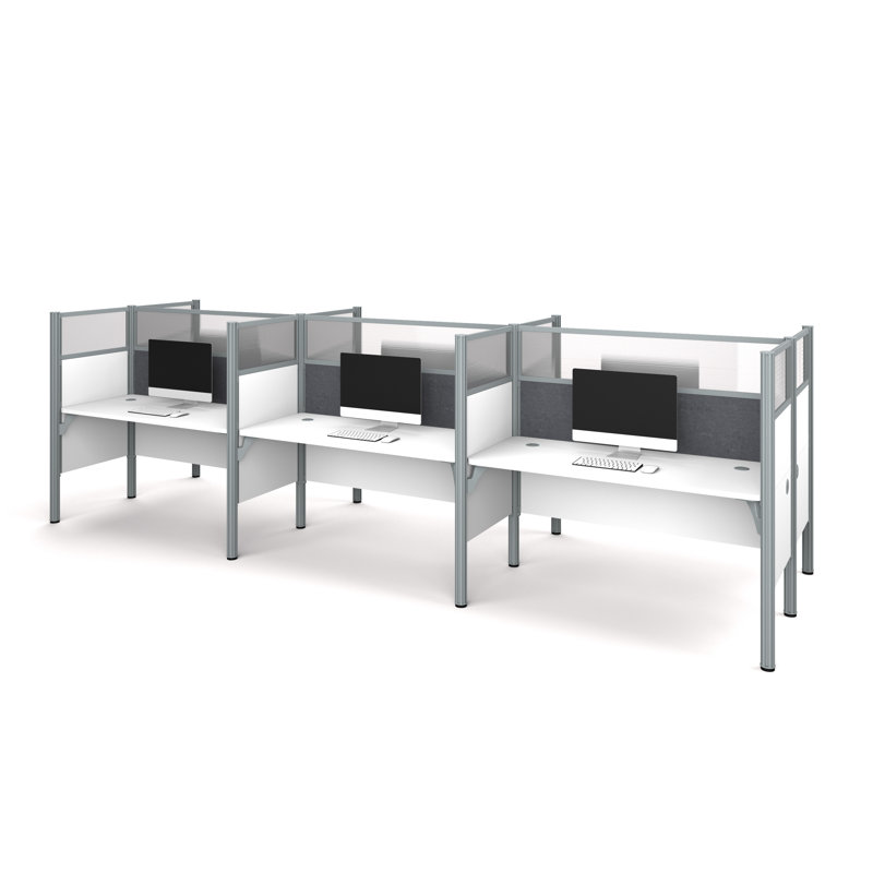 White and Gray Six-Person Modern Computer Desk