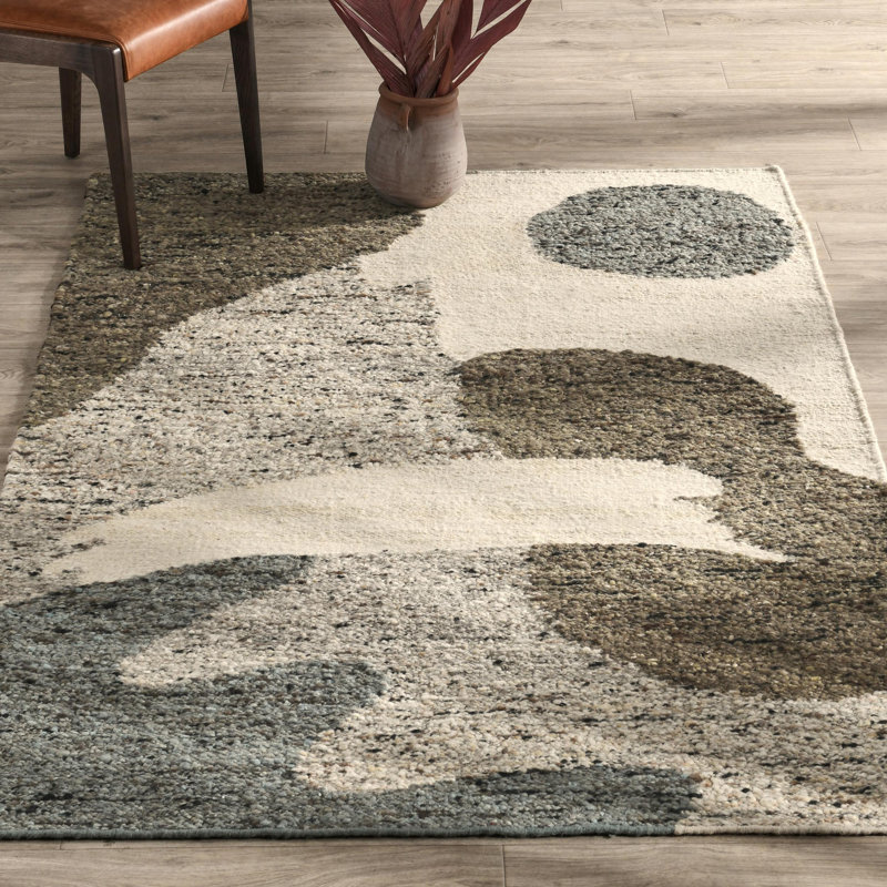 Handmade Blue and Green Abstract Wool Rectangular Rug