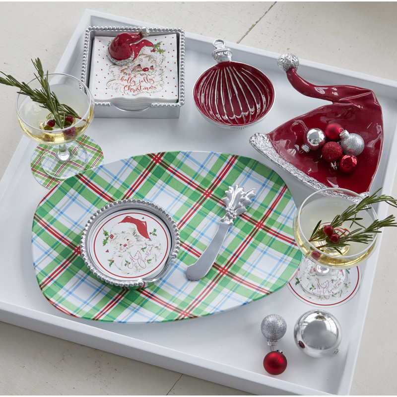 Festive Red Santa Beaded Circle Coaster Set