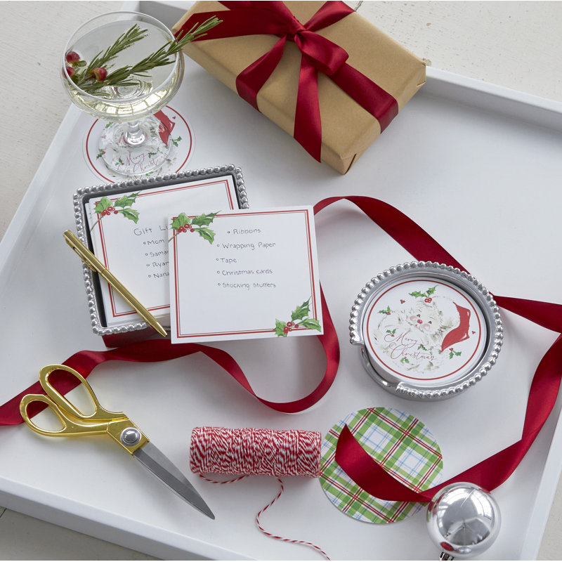 Festive Red Santa Beaded Circle Coaster Set