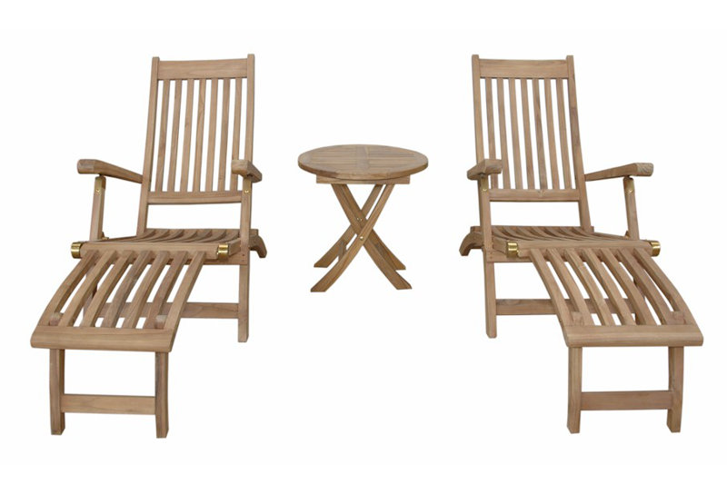 Tropicana Teak 3-Piece Outdoor Chaise Lounge Set