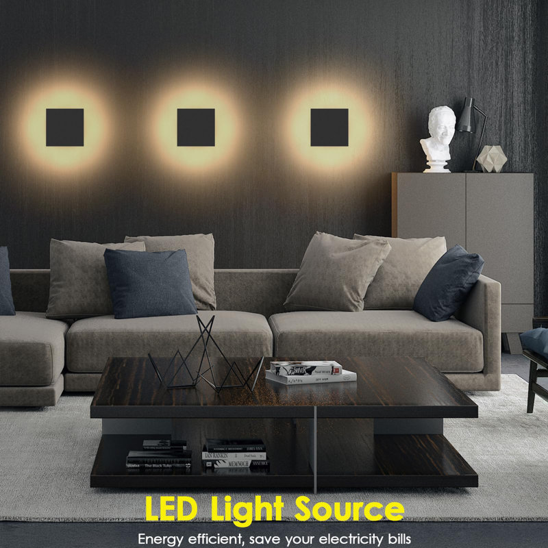 Black Aluminum Square LED Wall Sconce Set