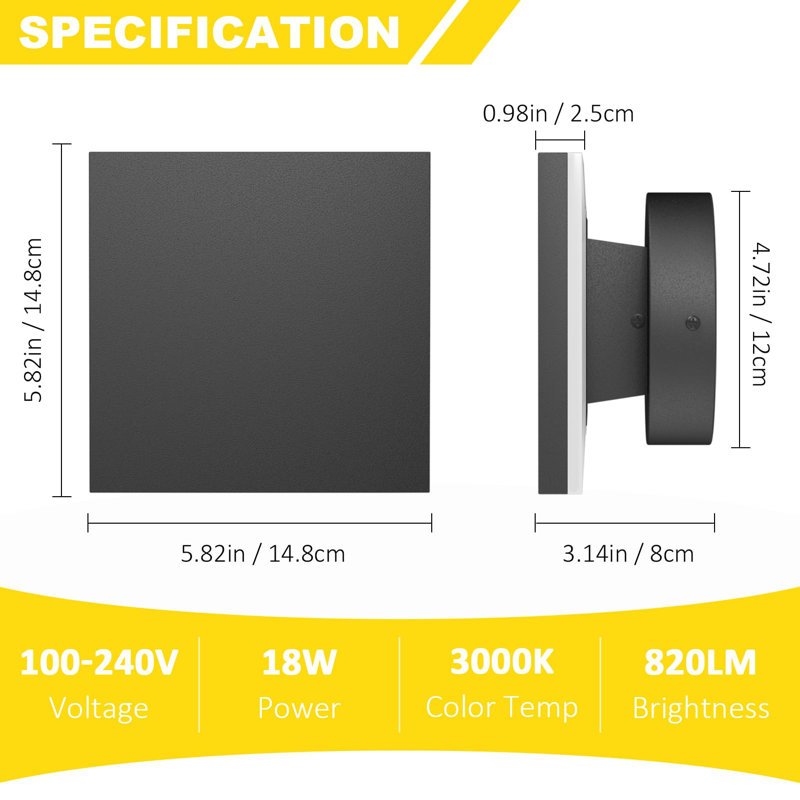 Black Aluminum Square LED Wall Sconce Set
