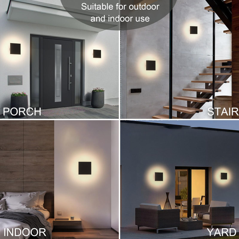 Black Aluminum Square LED Wall Sconce Set