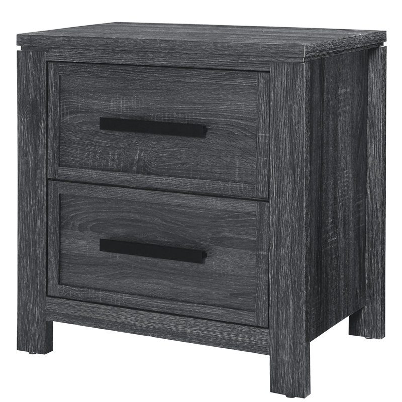 Distressed Dark Gray Solid Wood 2-Drawer Nightstand