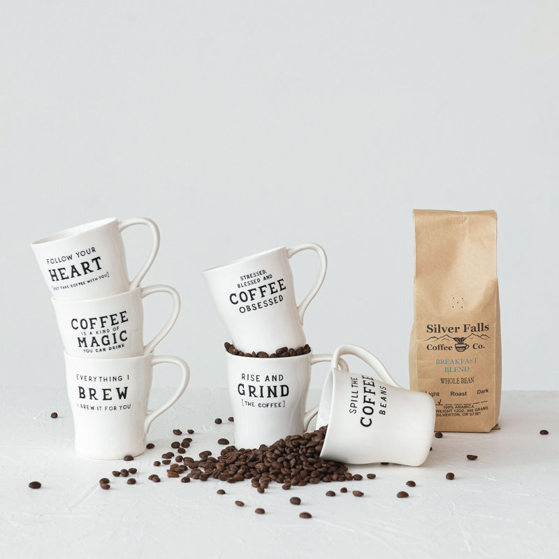 Inspirational White Ceramic Beverage Mug Set, 12 oz