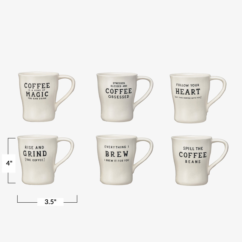 Inspirational White Ceramic Beverage Mug Set, 12 oz