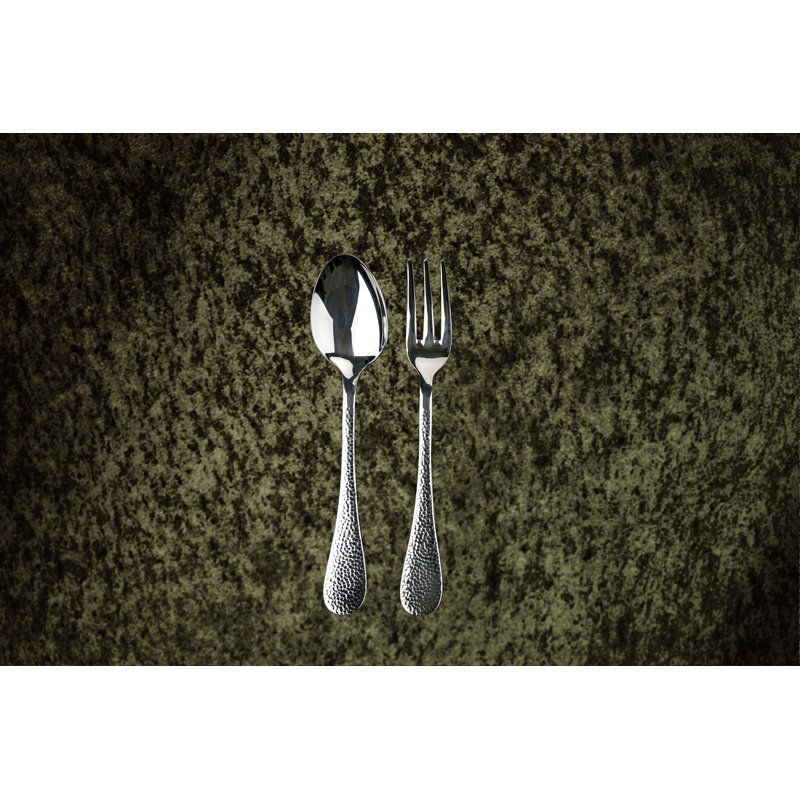 Epoque Silver Hammered Stainless Steel Serving Fork and Spoon Set