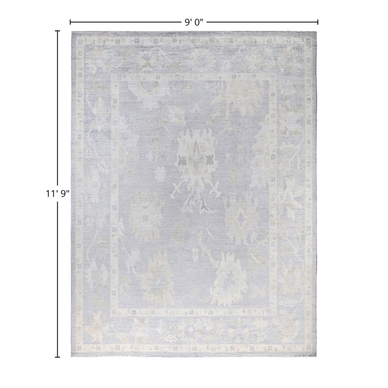 Gray Floral Hand-Knotted Wool Rectangular Area Rug