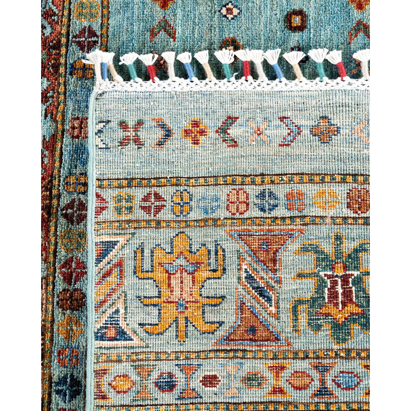Hand-knotted Light Blue Wool Geometric Area Rug, 8'1" x 9'5"