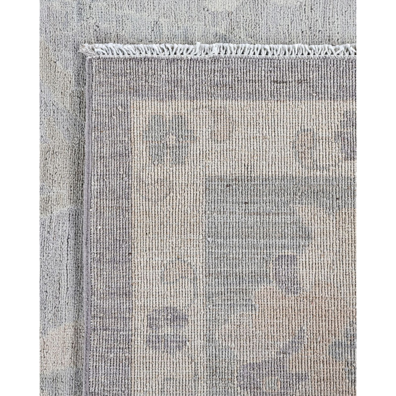 Gray Floral Hand-Knotted Wool Rectangular Area Rug