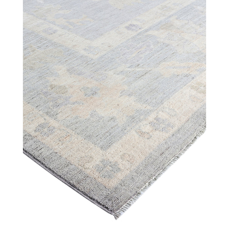 Gray Floral Hand-Knotted Wool Rectangular Area Rug