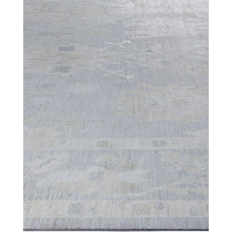 Gray Floral Hand-Knotted Wool Rectangular Area Rug