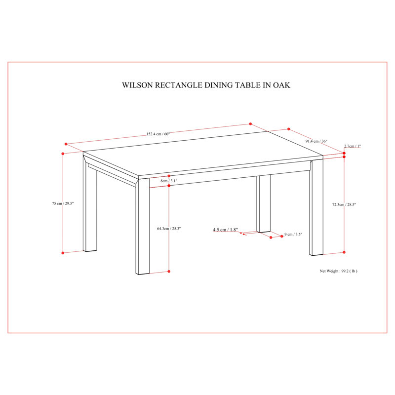 Wilson Oak Rectangular Solid Wood Dining Table