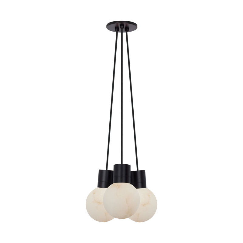 Black Alabaster 3-Light LED Chandelier with Adjustable Cord