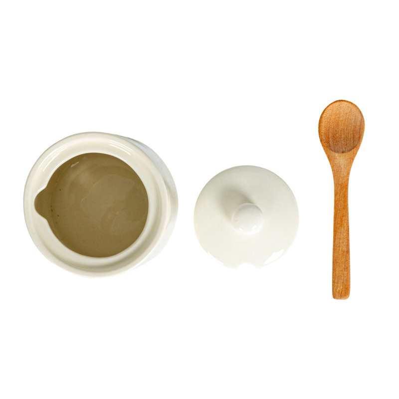 White Stoneware Creamer and Sugar Pot Set with Spoon