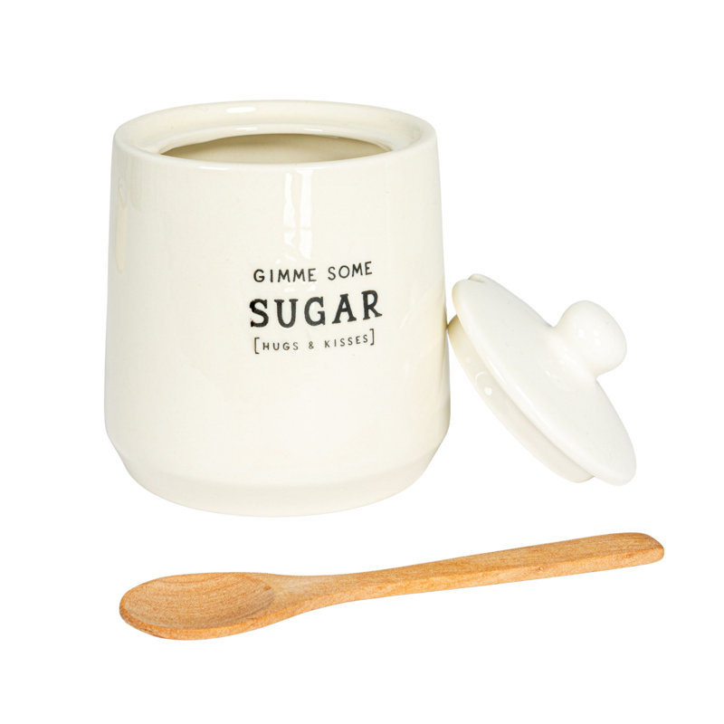 White Stoneware Creamer and Sugar Pot Set with Spoon
