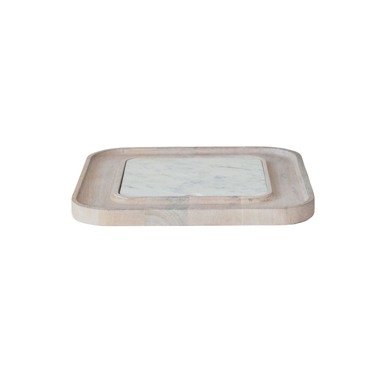 13.5" White Marble and Mango Wood Square Cutting Board Set