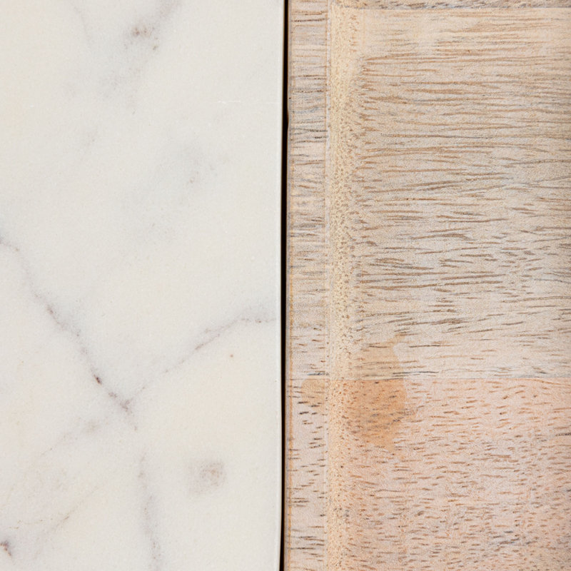 13.5" White Marble and Mango Wood Square Cutting Board Set
