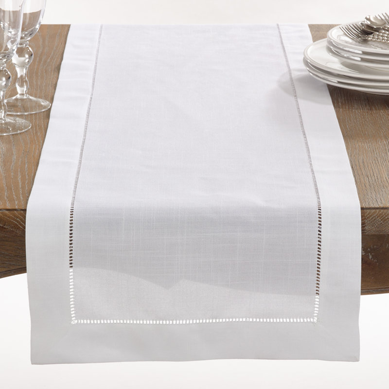 White Hemstitch Border Polyester Table Runner, 16" x 90"