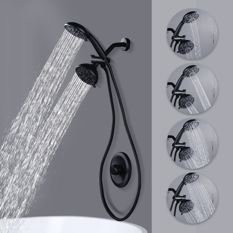 Matte Black Dual 2-In-1 Round 7-Spray Tub and Shower Faucet