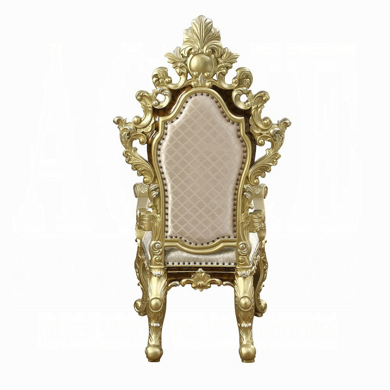 Ornate Beige and Gold Faux Leather Tufted Arm Chair Set