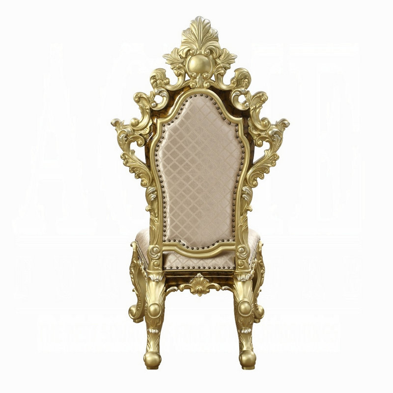 Ornate Beige and Gold Faux Leather Tufted Arm Chair Set