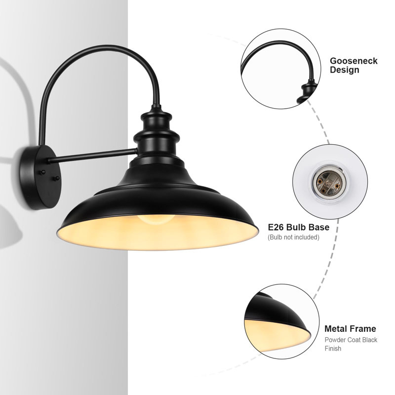 16-Inch Black and White Metal Farmhouse Gooseneck Wall Light