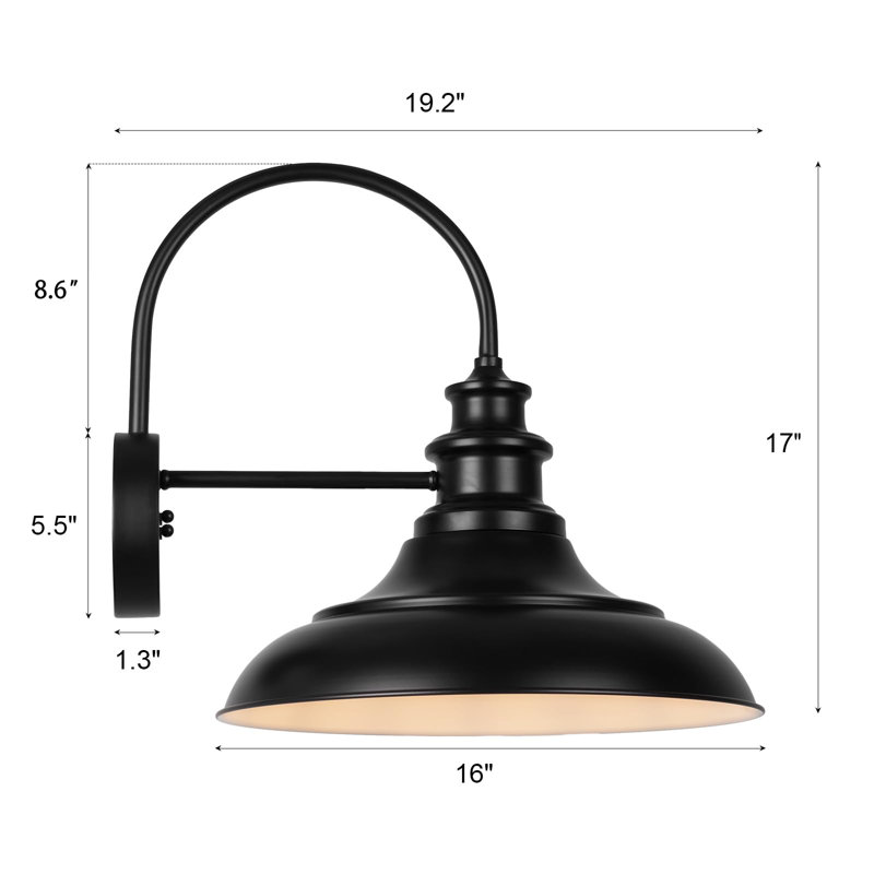 16-Inch Black and White Metal Farmhouse Gooseneck Wall Light
