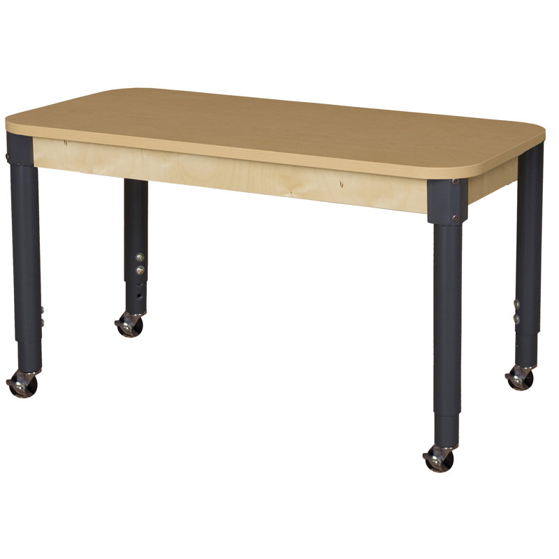 Natural Wood Adjustable Rectangle Activity Table with Wheels