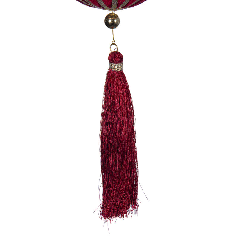 Set of 12 Red and Gold Fabric Hanging Ornaments with Tassels