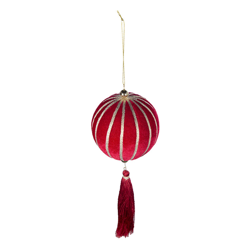 Set of 12 Red and Gold Fabric Hanging Ornaments with Tassels