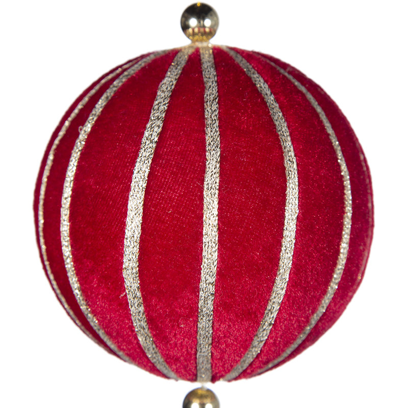 Set of 12 Red and Gold Fabric Hanging Ornaments with Tassels