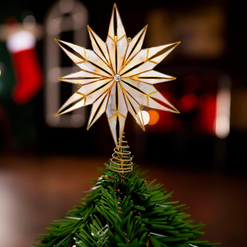 10-Light Gold and White Capiz Star Tree Topper