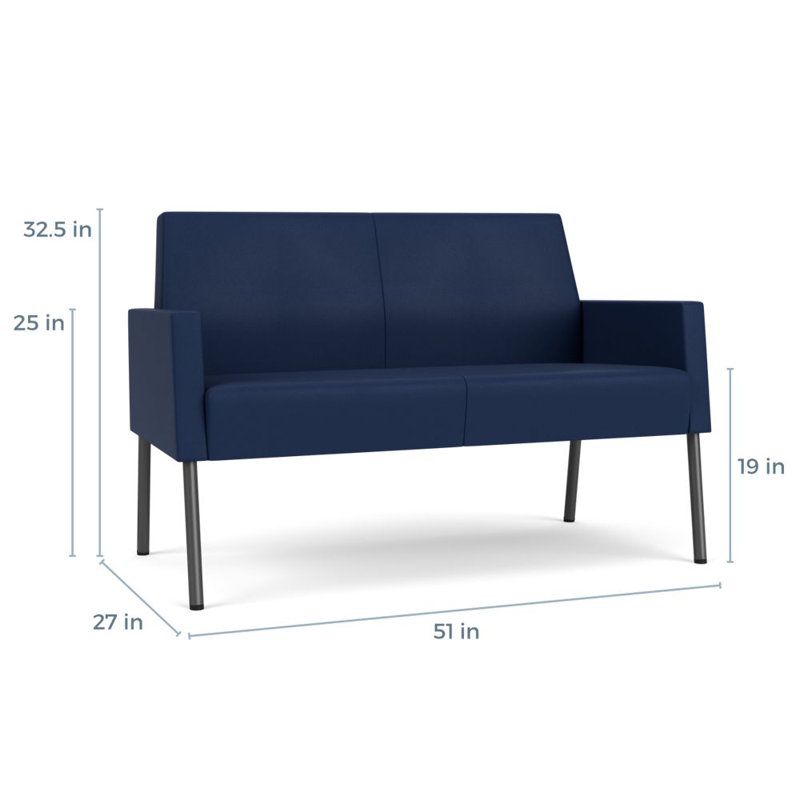 Modena Ink Fabric Charcoal Steel Reception Loveseat