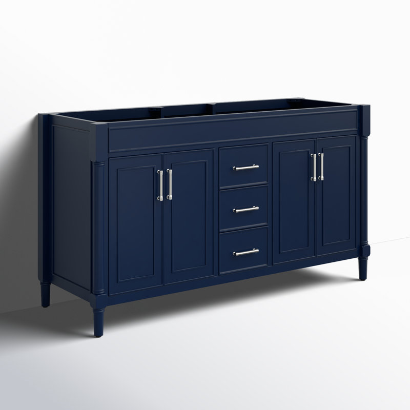 Navy Blue 60" Double Bathroom Vanity Base with Brushed Nickel Hardware