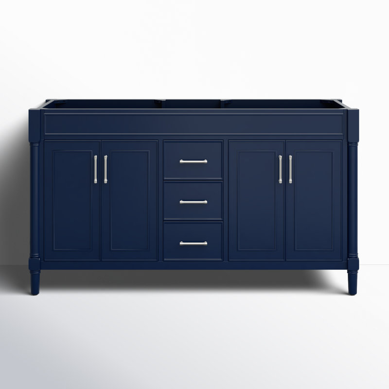 Navy Blue 60" Double Bathroom Vanity Base with Brushed Nickel Hardware
