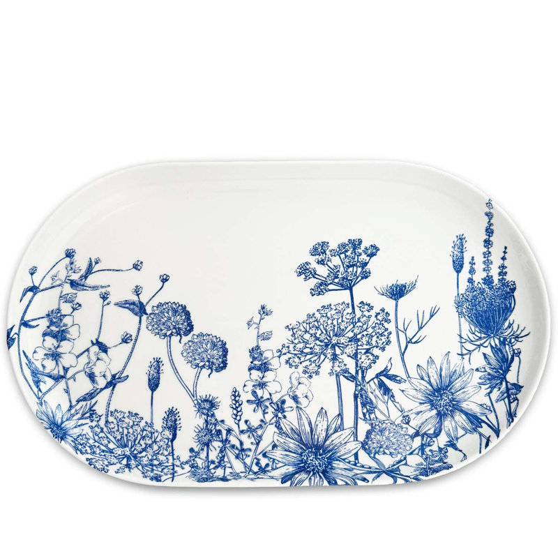 Freya Green Floral Oval Ceramic Platter