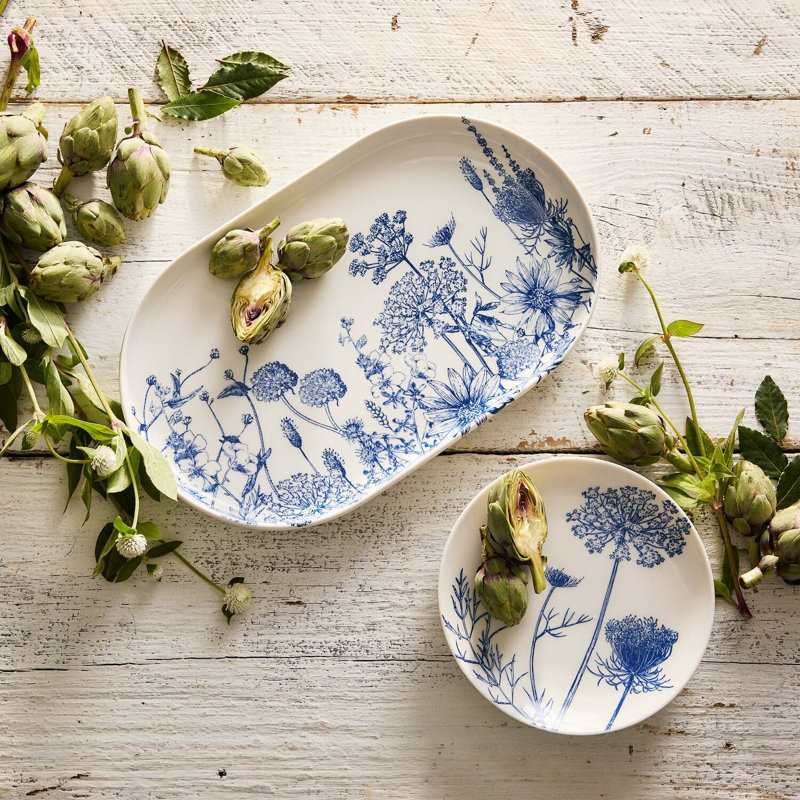 Freya Green Floral Oval Ceramic Platter