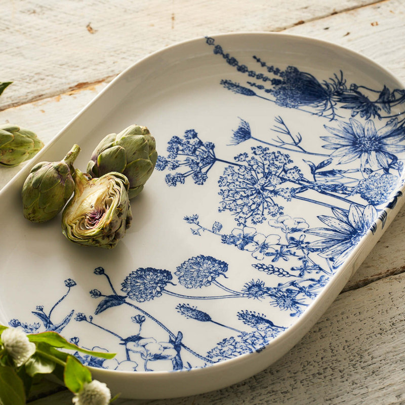 Freya Green Floral Oval Ceramic Platter