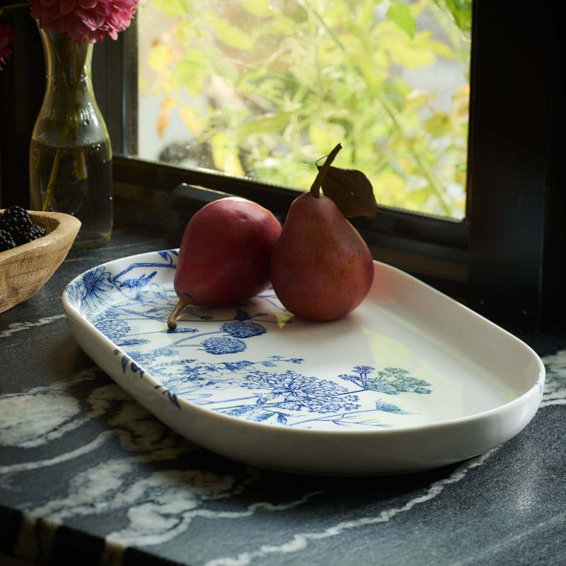 Freya Green Floral Oval Ceramic Platter