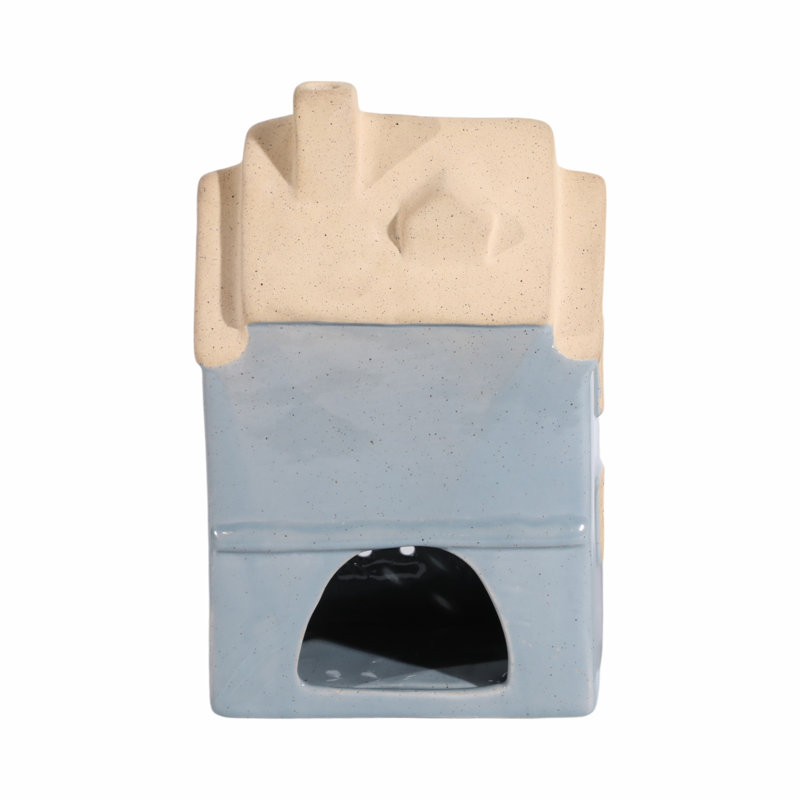 Blue and Beige Ceramic Homestead House Tealight Holder