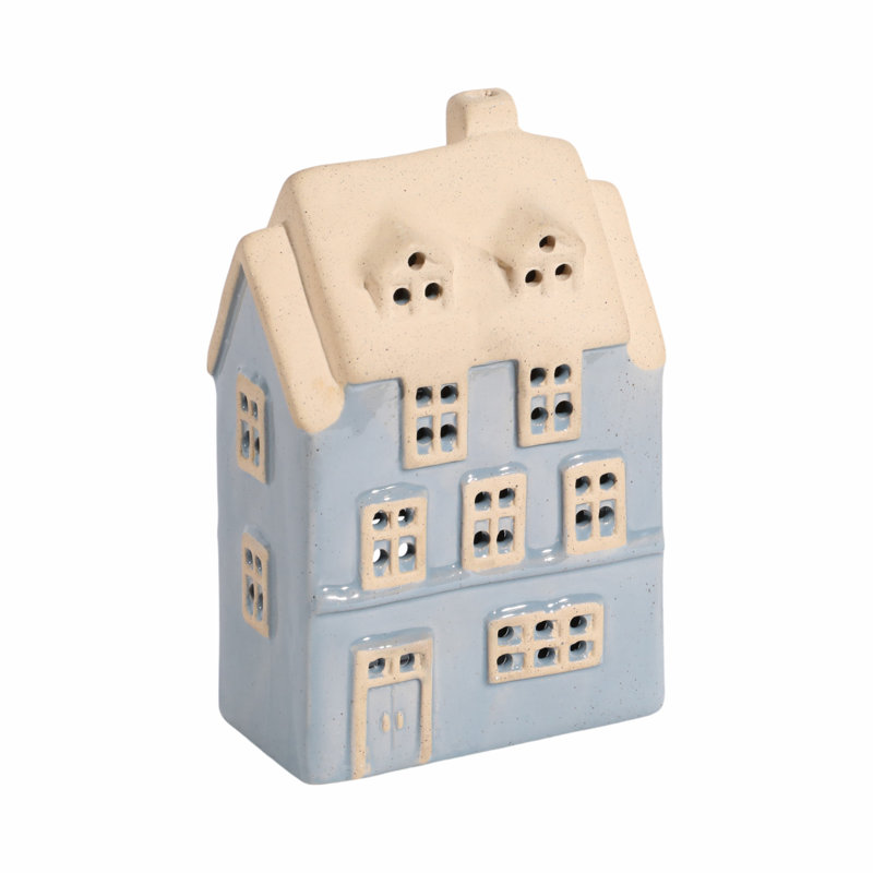 Blue and Beige Ceramic Homestead House Tealight Holder
