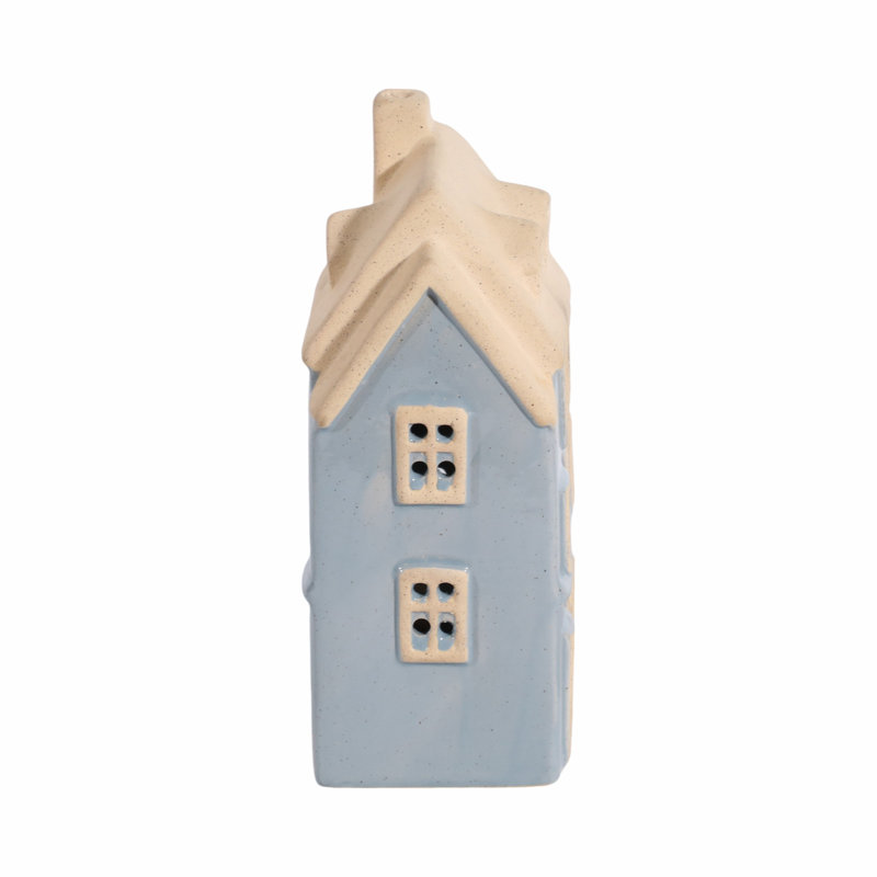 Blue and Beige Ceramic Homestead House Tealight Holder