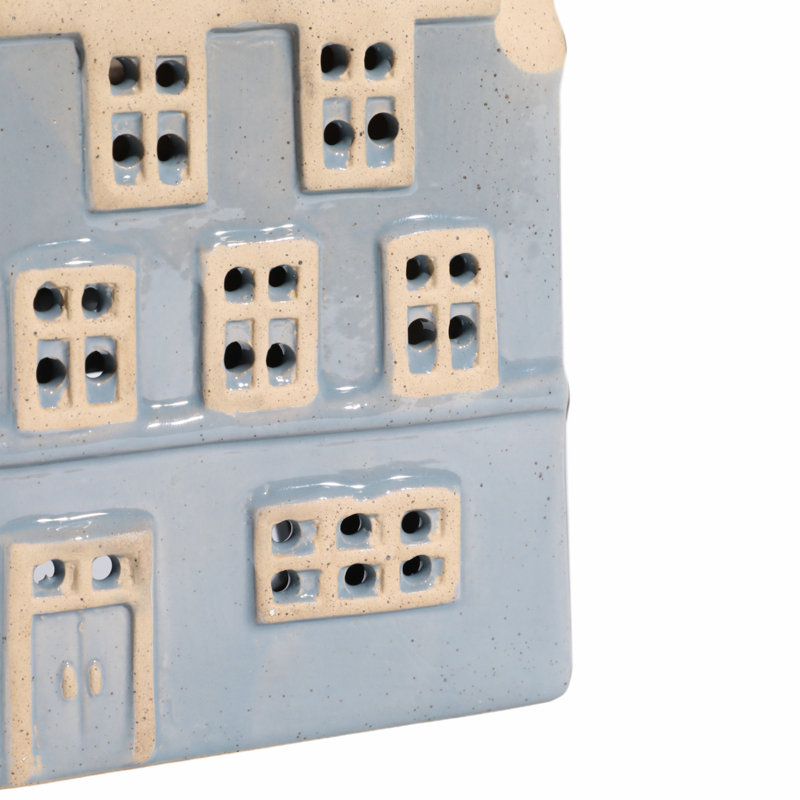 Blue and Beige Ceramic Homestead House Tealight Holder