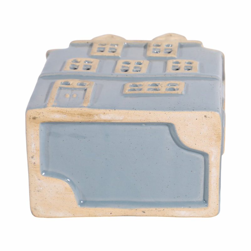 Blue and Beige Ceramic Homestead House Tealight Holder