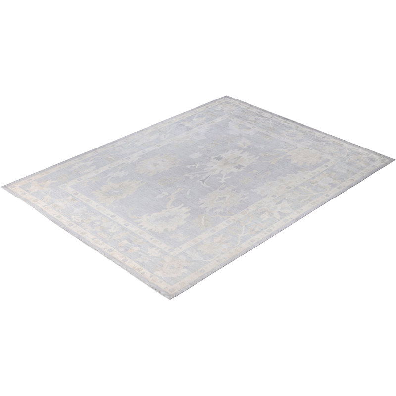 Gray Floral Hand-Knotted Wool Rectangular Area Rug