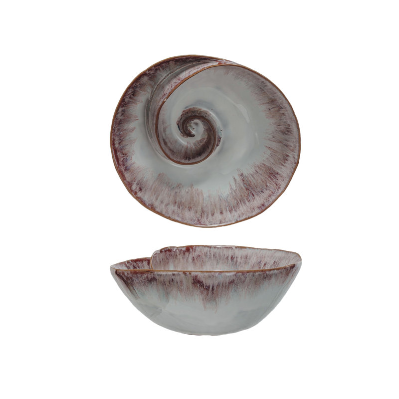 Handmade Coastal Pattern Stoneware Salad Bowl, White and Berry