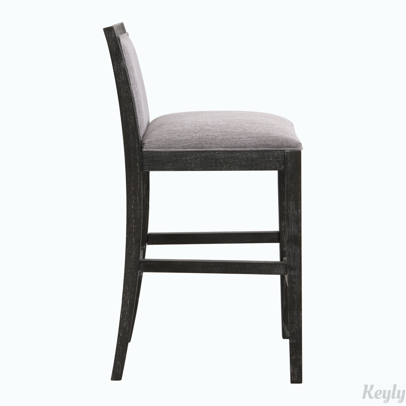 Gray Upholstered Rubberwood Bar Stools Set of 2